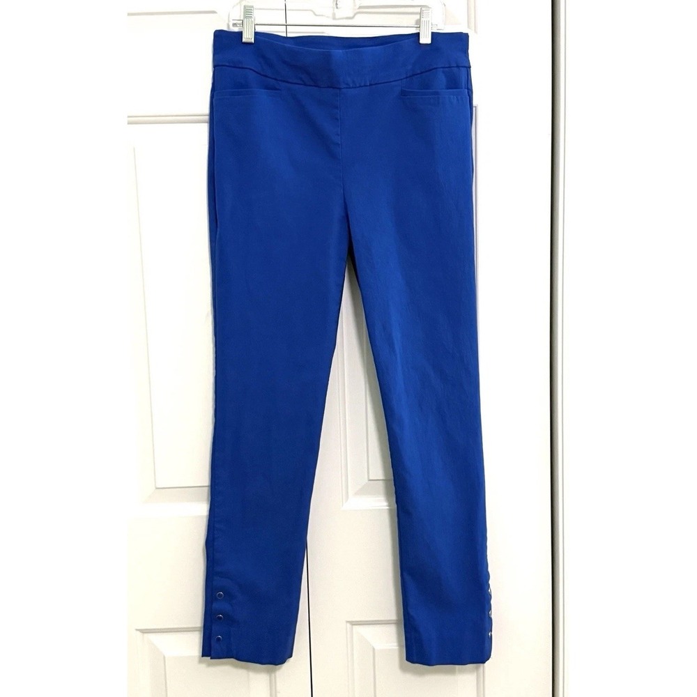 Perfect Stretch By Chico's Pants Women Blue Pull On Ankle Buttons US 4 Regular